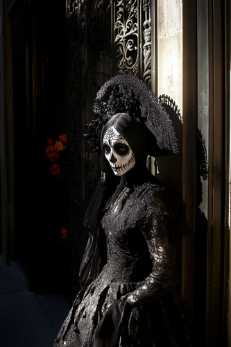 Day of the Dead: People in Costumes entering Building