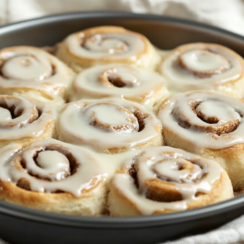 Delicious cinnamon rolls covered in creamy vanilla icing