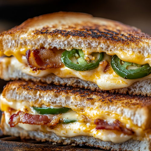 Delicious grilled cheese sandwich with jalapeño and bacon