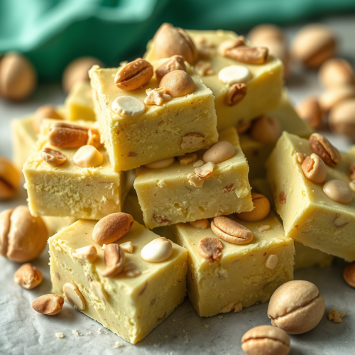 Delicious homemade pistachio butter fudge pieces