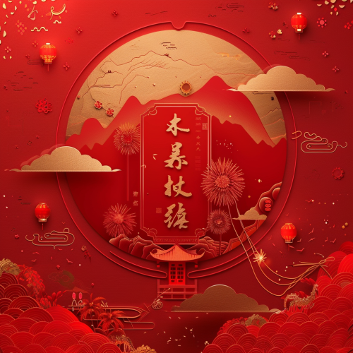 Design Zhang Festival poster with Chinese red color background, fireworks, ribbons. Design Zhang Festival poster with Chinese red color background, fireworks, ribbons.