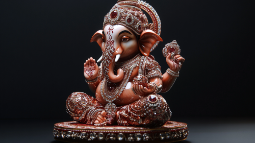 Detail-rich red ruby Ganpati idol in 8k resolution.