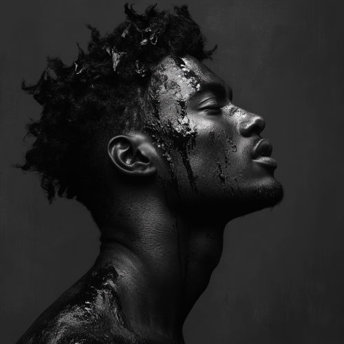 Detailed African American male with high fade in Abstract Expressionism