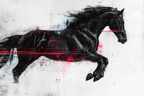 Detailed image in Muybridge style, galloping black horse.