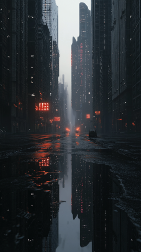 Detailed image of dark, deserted dystopian cityscape in 8K. Detailed image of dark, deserted dystopian cityscape in 8K.