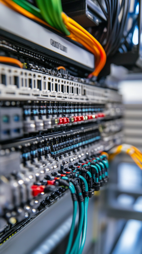 Detailed image showing cables connecting sensors and actuators.