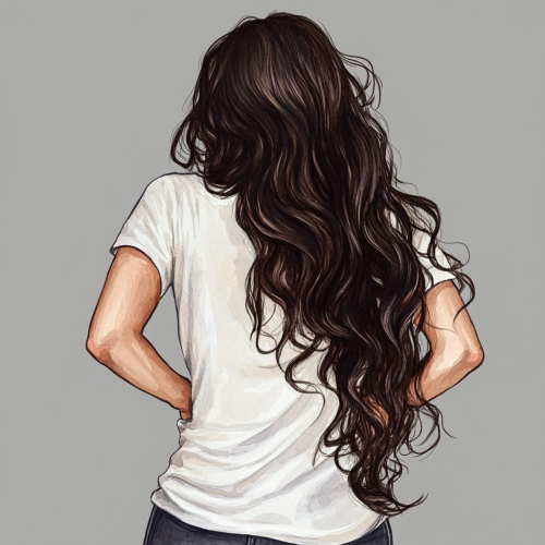Detailed watercolor of girl with long hair in pain