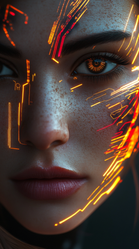 Digital portrait of woman with futuristic face paint