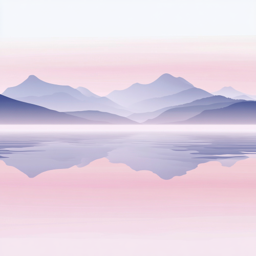 Distant mountains, peaceful water, reflections, light pink, relaxing Zen Distant mountains, peaceful water, reflections, light pink, relaxing Zen