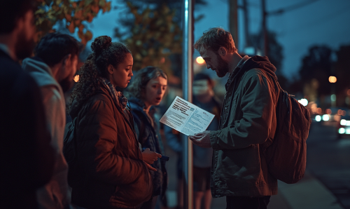 Diverse Group Reads Health Scare Flyer in Town