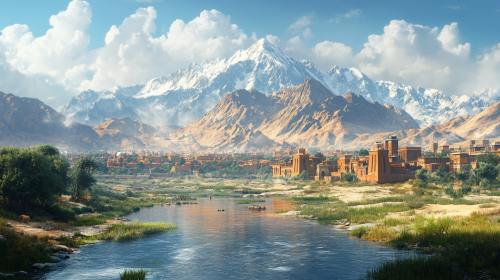 Diverse landscapes of Xinjiang province in warm tones