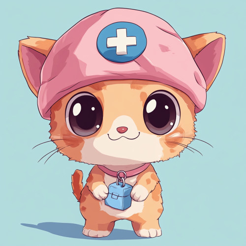 Drawing a cute cat with Chopper's hat. Bright background.