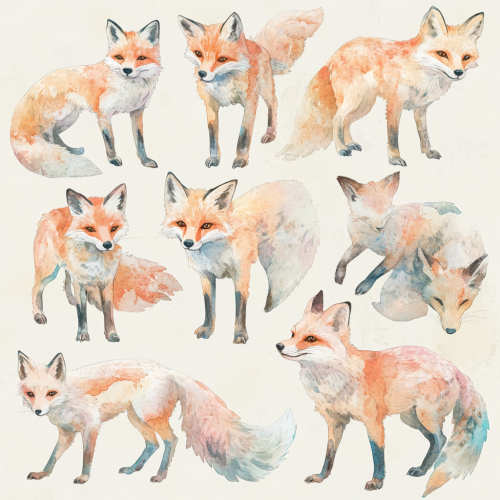 Dreamlike pastel foxes with elegant forms and textures.