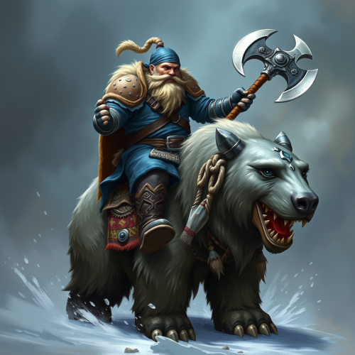 Dwarf Warrior Riding Armored Polar Bear