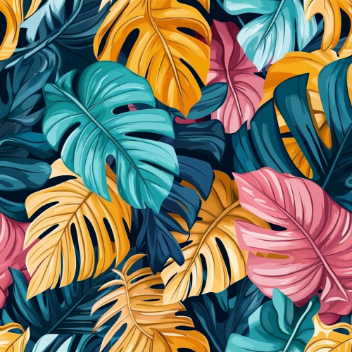 Dynamic abstract pattern with vibrant tropical leaves. Dynamic abstract pattern with vibrant tropical leaves.
