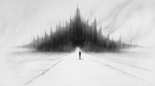 Eerie Pencil Sketch of Solitary Figure at Life's End