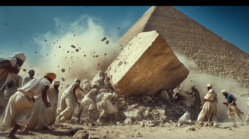 Egyptian workers flee from cracking pyramid stone