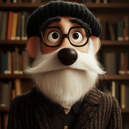 Elderly man portrait with dog in library. Elderly man portrait with dog in library.