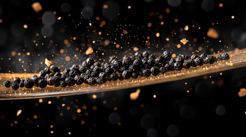 Elegant Black Kampot Peppercorns on Suspended Glass