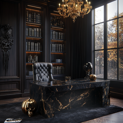 Elegant High-End Mansion Office with Subtle Halloween Theme