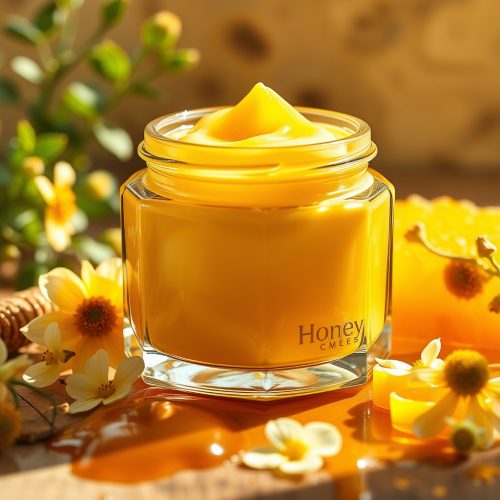 Elegant Honey-Infused Cream Amidst Natural Setting