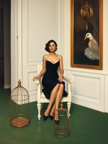 Elegant Lady with Birdcage in Klimt's Style