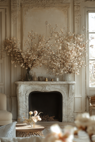 Elegant Living Room with Luxurious Marble Mantle