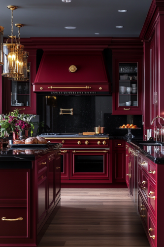 Elegant Regal Kitchen with Maroon Majesty Red Theme