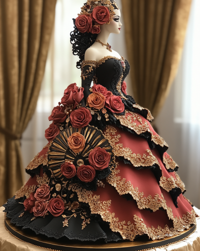 Elegant Spanish Flamenco inspired tiered cake design