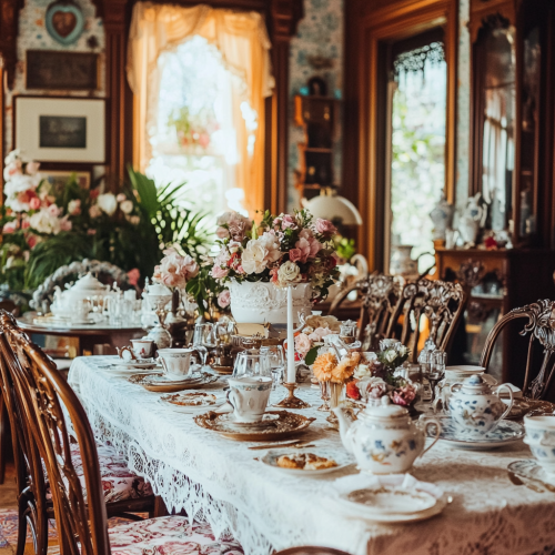 Elegant Victorian tea party in Wes Anderson style Elegant Victorian tea party in Wes Anderson style