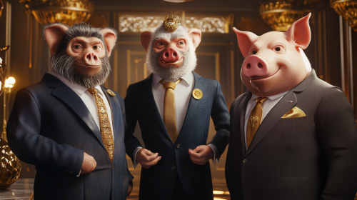 Elegant animals in fancy office showing success