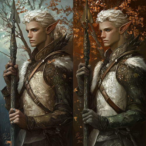 Elegant male elf in four seasonal art variations.