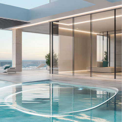 Elegant website banner for transparent pool details