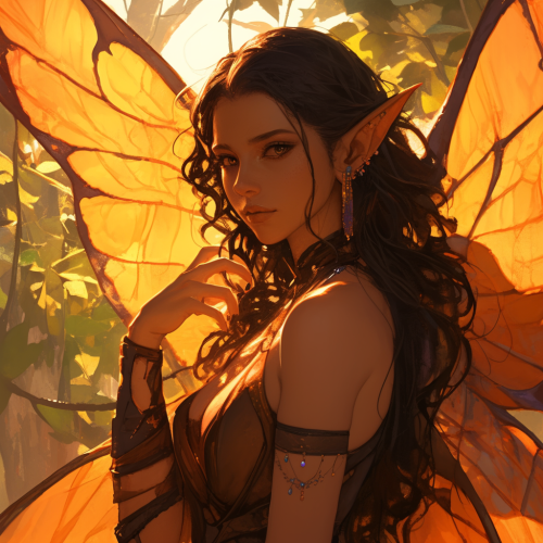 Elf woman with monarch wings in magical kingdom