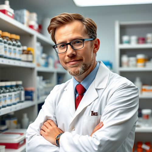 Elon Musk helping people as a pharmacist.