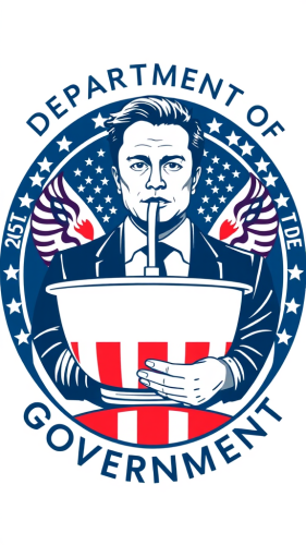 Elon Musk in American flag kitchen sink logo.