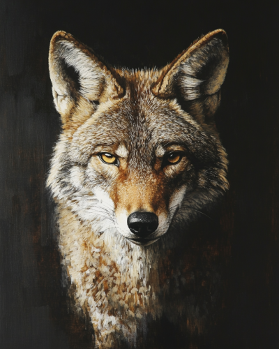 Embrandt's Realistic Coyote Portrait with Dramatic Lighting