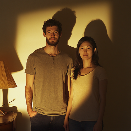 Emotionally complex shadows hint at couple's hidden layers