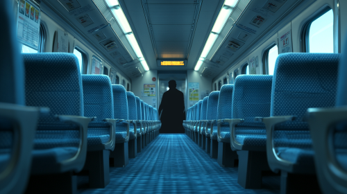 Empty Bullet Train Interior with Sinister Shadow