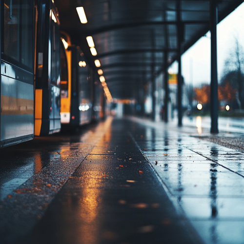 Empty bus station during daytime, close-up view.