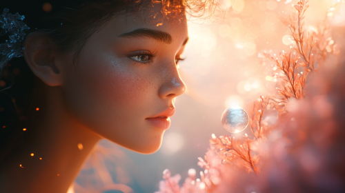 Mermaid with glowing pearl in underwater scene.