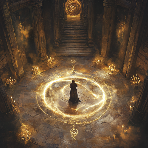 Enchanting ritual scene in ancient chamber, mystical symbols, incantations. Enchanting ritual scene in ancient chamber, mystical symbols, incantations.