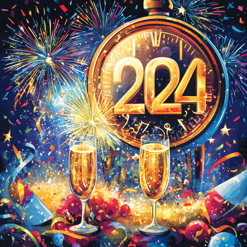 Energetic New Year 2024 Celebration at Midnight