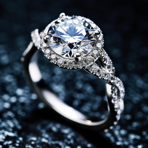 Beautiful silver engagement ring with diamond halo