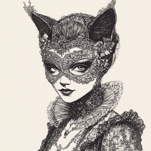 Enigmatic woman in intricate mask and shimmering outfit Enigmatic woman in intricate mask and shimmering outfit