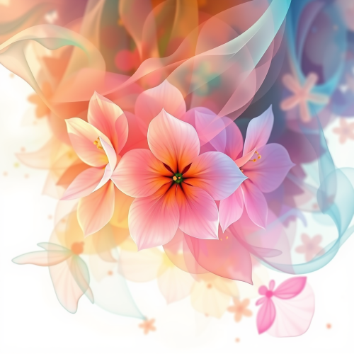 Ethereal Digital Floral Structures on White Background