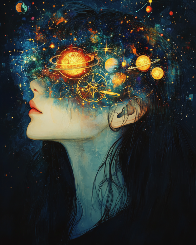 Ethereal Woman in Cosmic Universe: An Astrological Journey