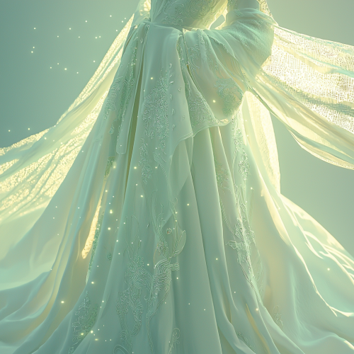 Ethereal gown inspired by porcelain with pearls and glow