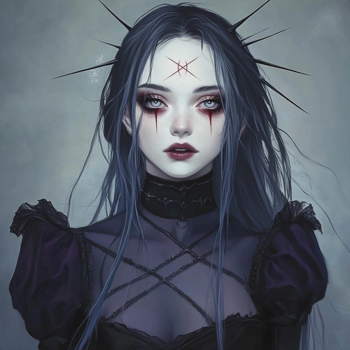 Evil young woman with empty white eyes