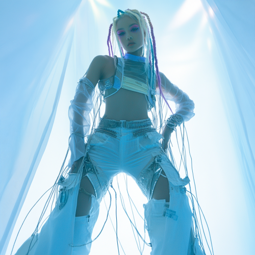 Expressive Cybercore Style: Bold Outfit with Silver Accents